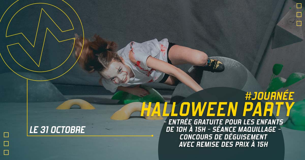 Journée Halloween Party pour les enfants dimanche 31 octobre à Vertical'Art Toulon, entrée gratuite pour les enfants de 10h à 15h, séance de maquillage, concours de déguisement et remise des prix