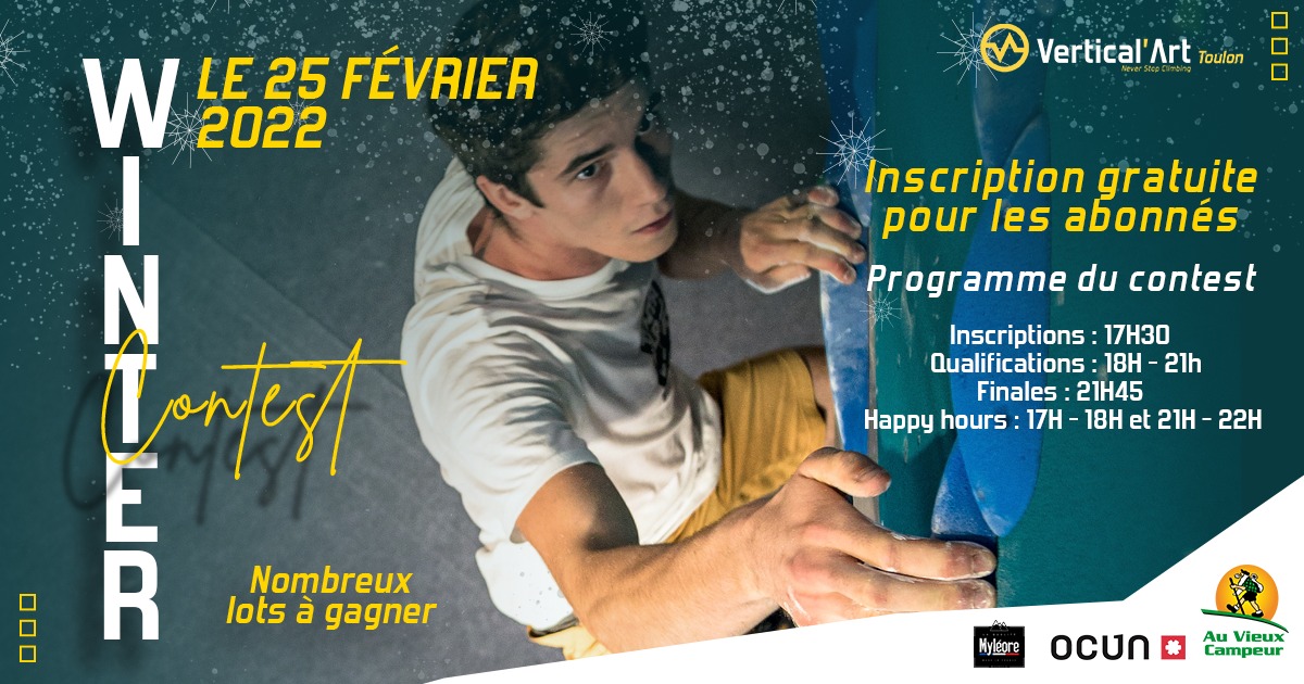 Winter Contest vendredi 25 février à Vertical'Art Toulon, inscription gratuite pour les abonnés, nombreux lots à gagner