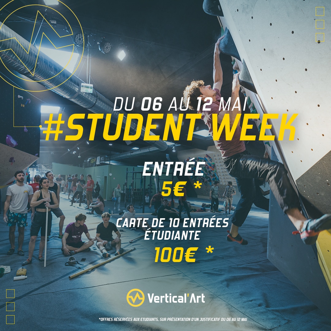 Student Week du 6 au 12 mai : Entrée à 5€ et carte de 10 séances à 100€ pour les étudiants à Vertical'Art Toulon