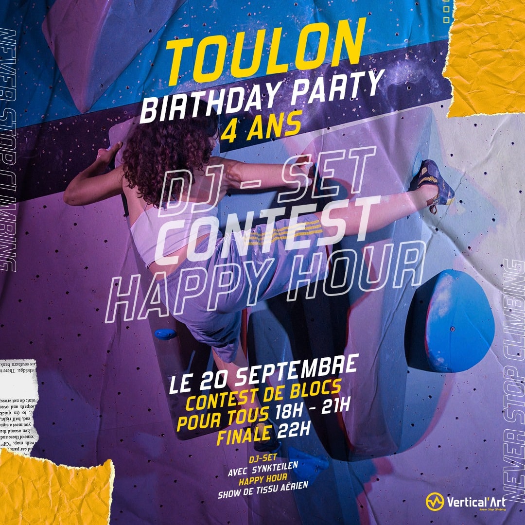 Soirée d'anniversaire des 4 ans à Vertical'Art Toulon vendredi 20 septembre